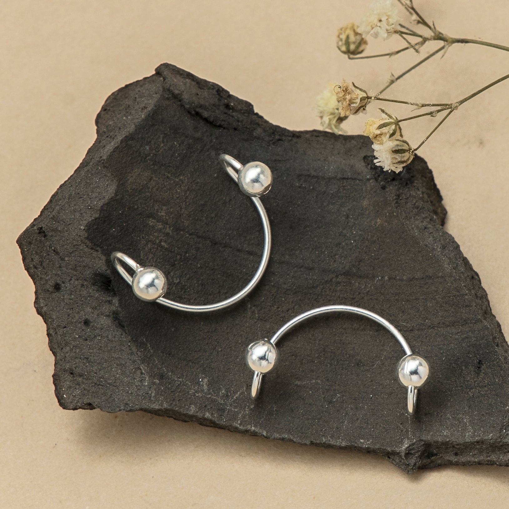 Elegant Silver Ball Ear Cuffs in 925 Sterling Silver - Sleek Jewelry for Women’s Fashion