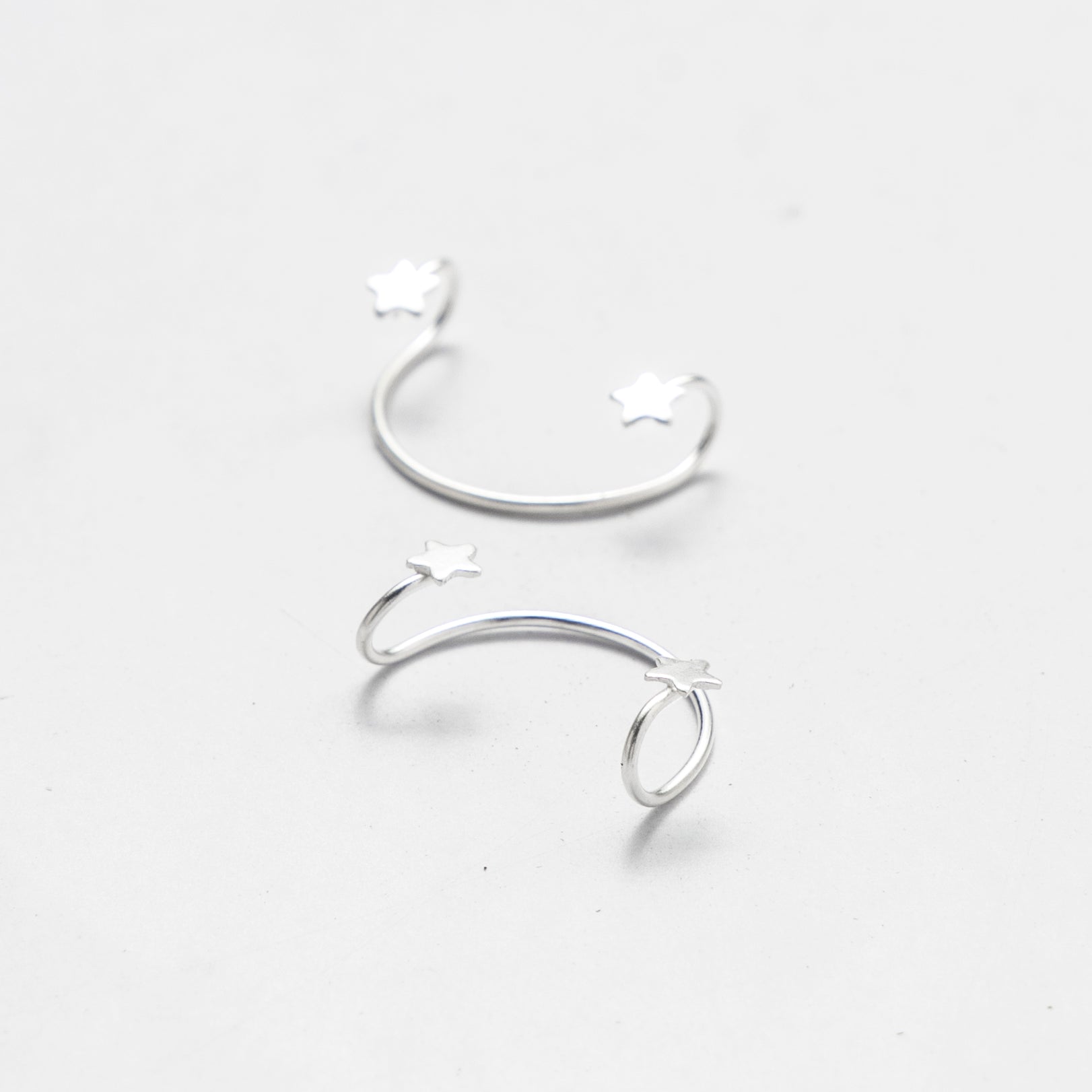 Charming Silver Starlight Ear Cuffs in 925 Sterling Silver - Trendy Star Motif Accessory for Everyday Style