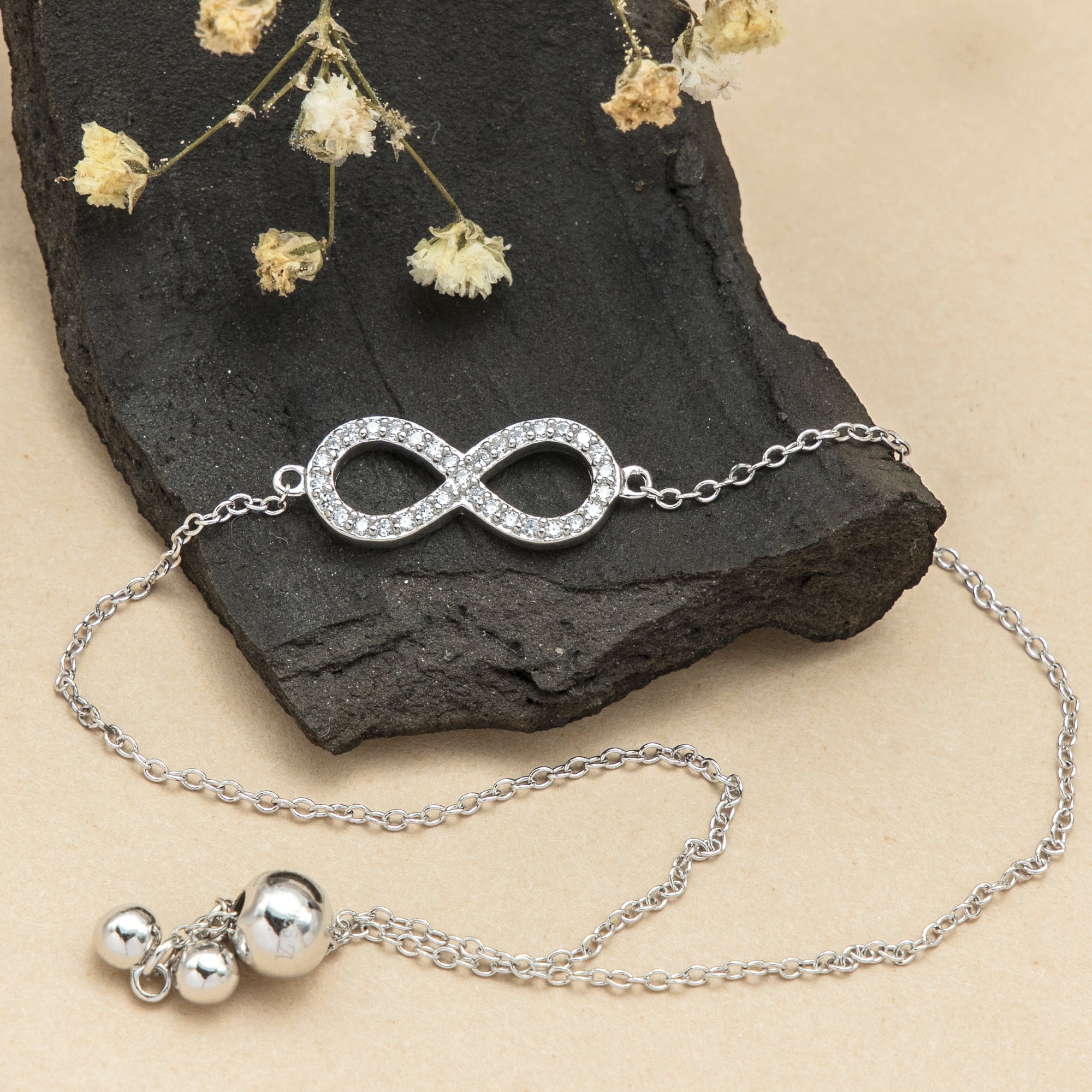 Affordable 925 Sterling Silver Infinity Bracelet - CZ Studded Jewelry on Sale for Festive Occasions