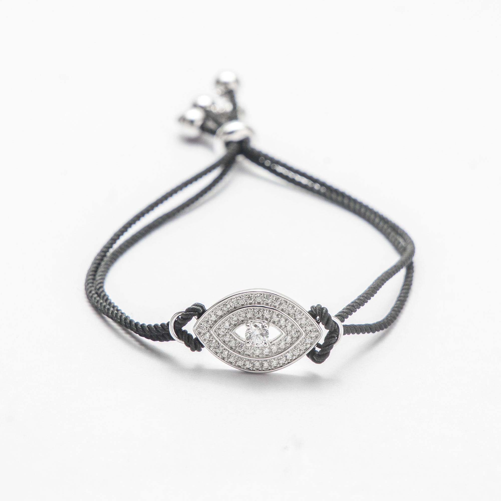 Silver Evil Eye Bracelet with Cubic Zirconia - Chic Adjustable Black Thread Accessory for Casual and Formal Looks
