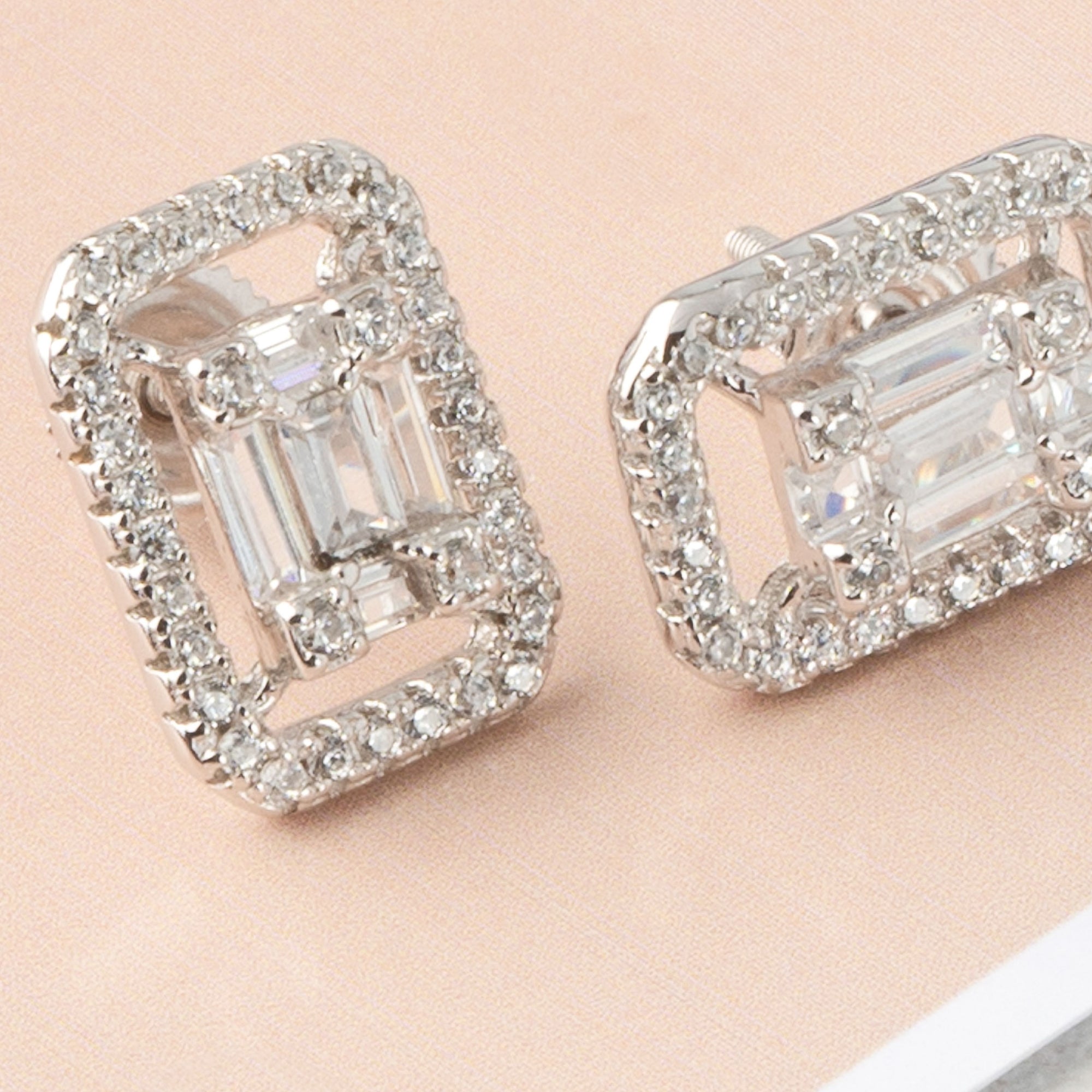 Silver Octagon Elegance Studs with CZ Accent.