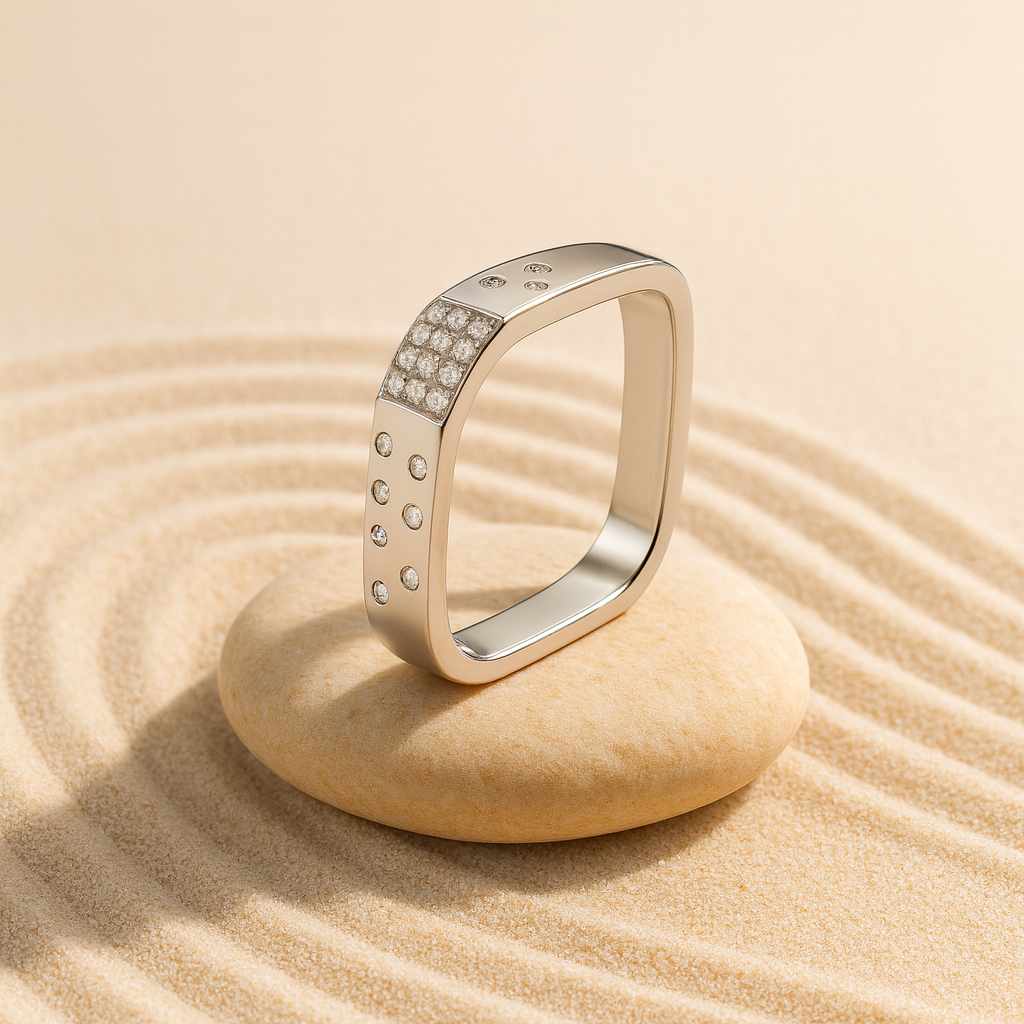 925 Silver Square CZ Band Ring