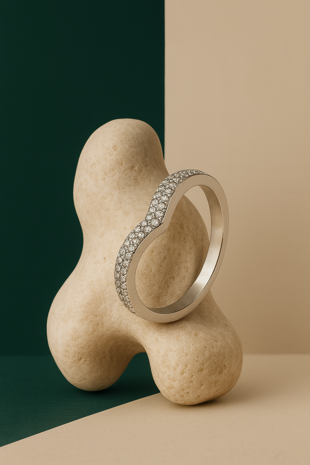 925 Silver Curve CZ Studded Band Ring