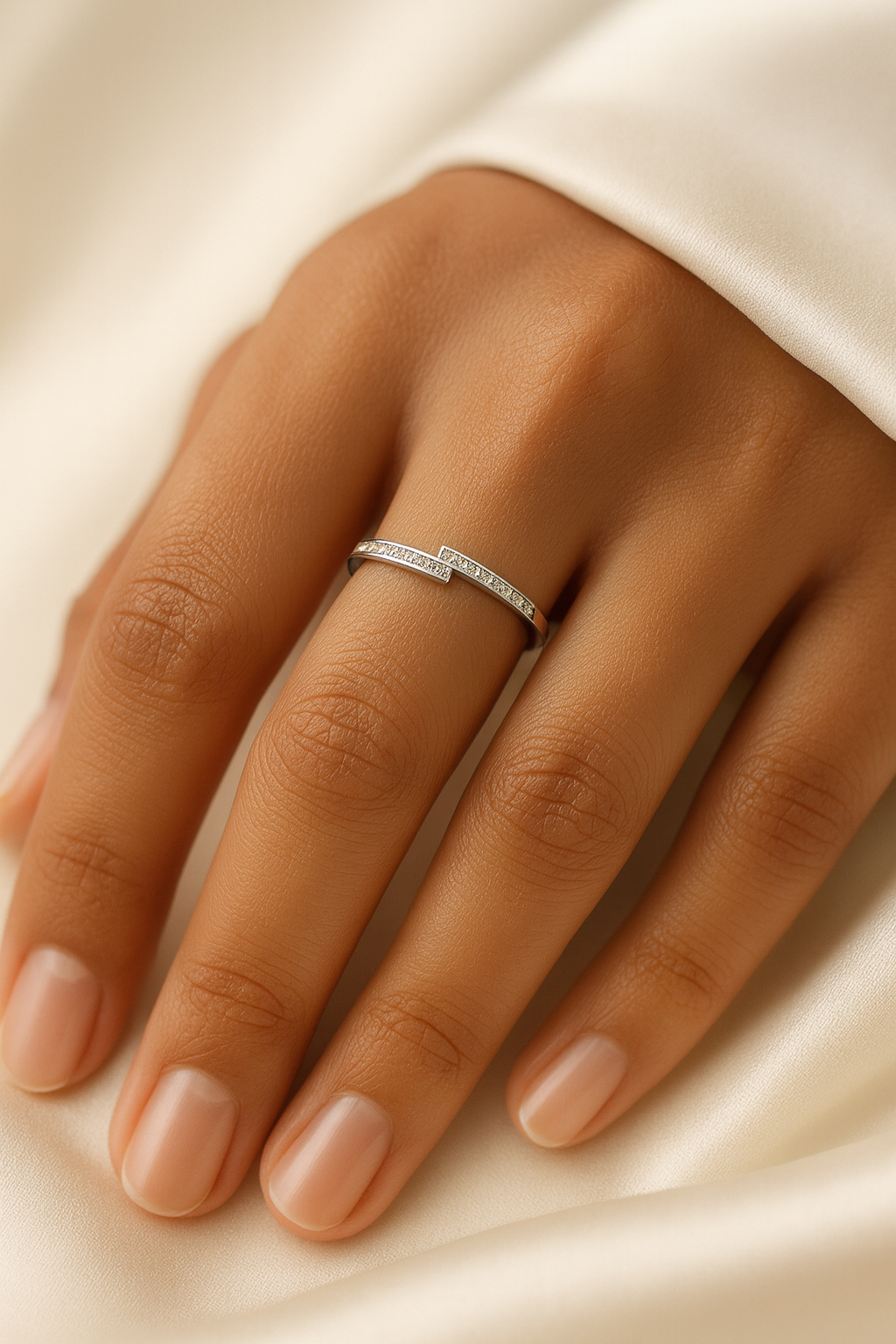 925 Silver Dual Curve CZ Band Ring