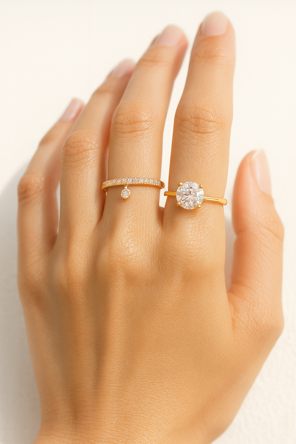 925 Rose Gold Combo Ring – Solitaire & Band
