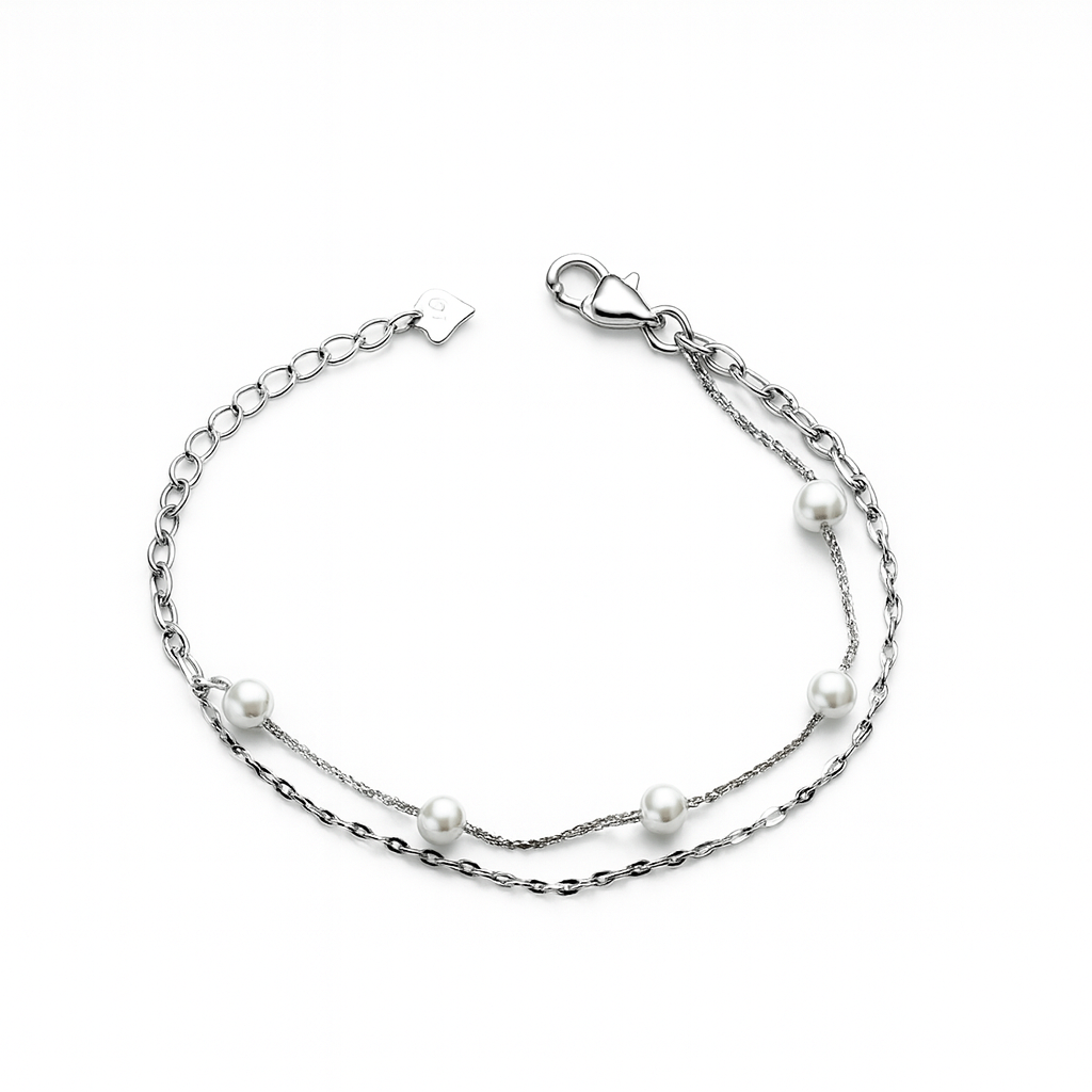 Silver Pearl Charm Bracelet