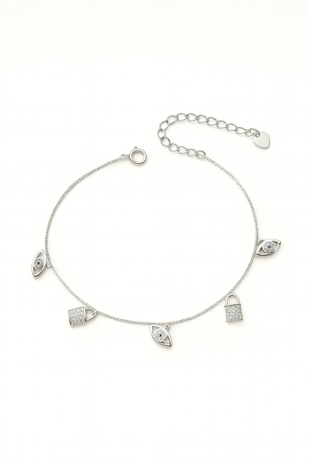 Silver Evil Eye Lock Bracelet