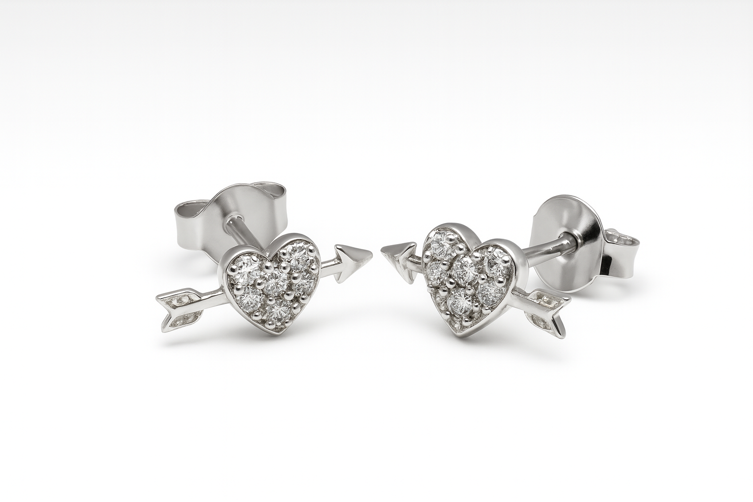 Silver Arrow & Heart Studs
