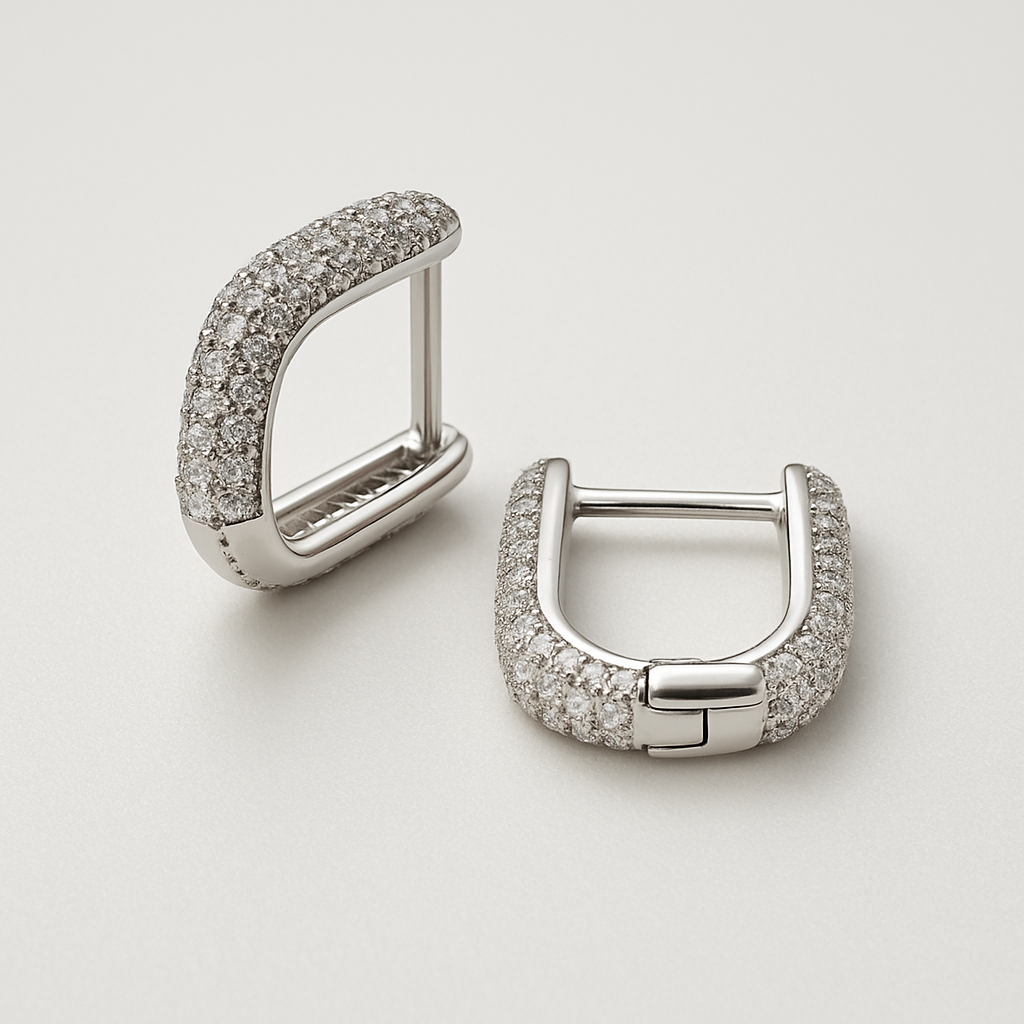 92.5 Silver CZ Rectangle Hoops