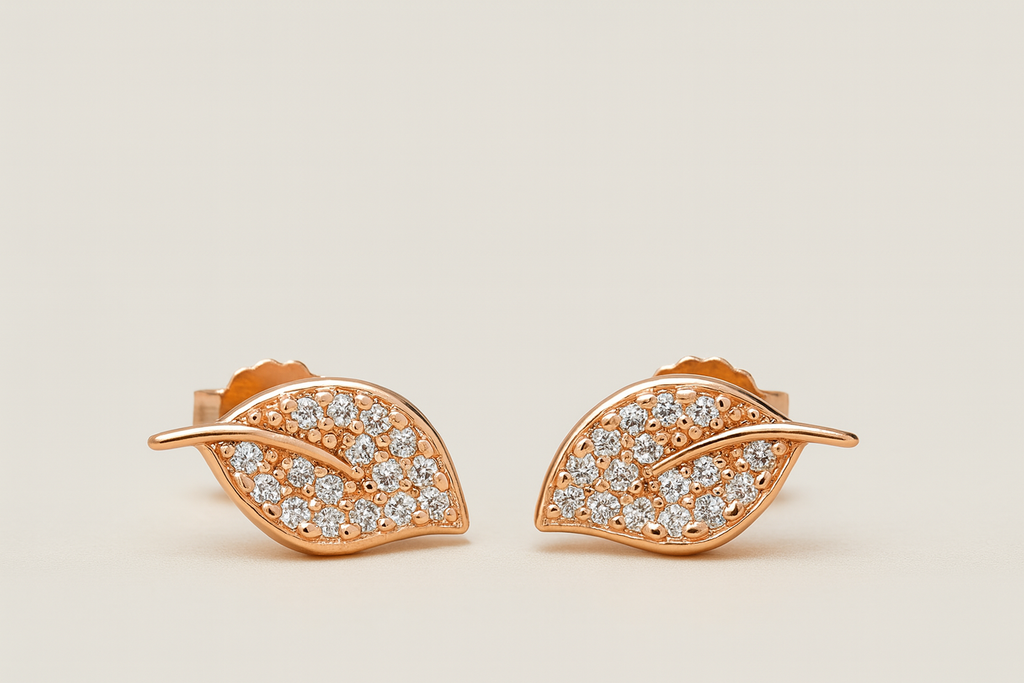 Rose Gold Leaf CZ Studs