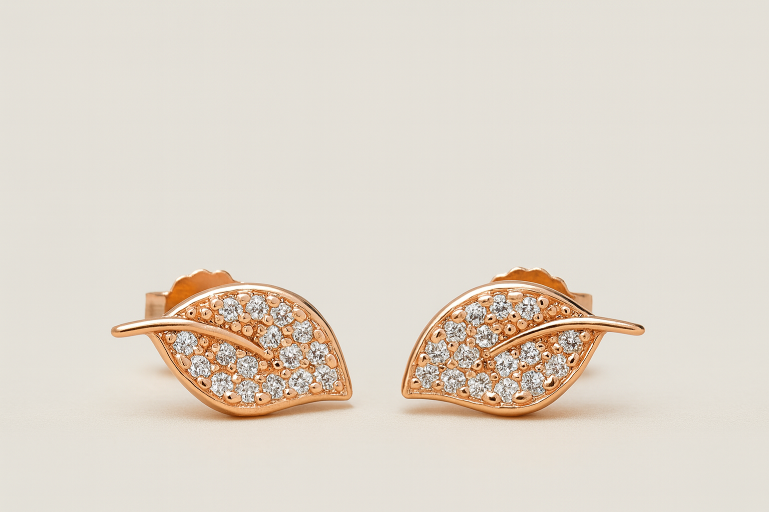 Rose Gold Leaf CZ Studs