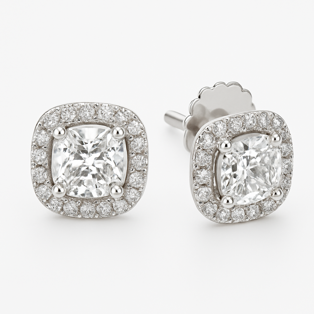 Silver Square Halo CZ Studs