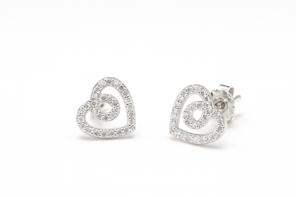 Silver Heart CZ Studs