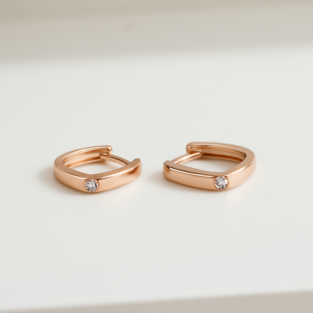 92.5 Rose Gold Sleek Square Hoops