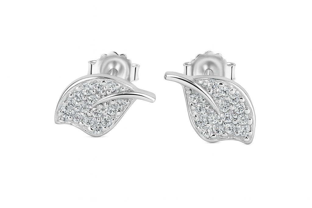 Silver Leaf CZ Studs