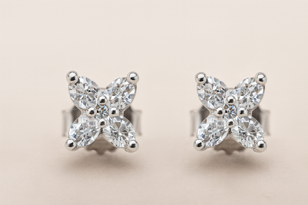 Silver CZ Flower Studs
