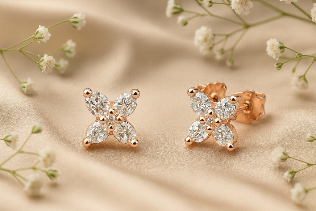Rose Gold CZ Flower Studs