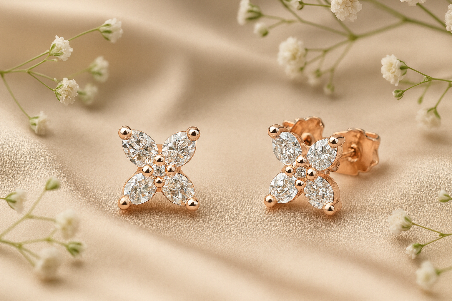 Rose Gold CZ Flower Studs