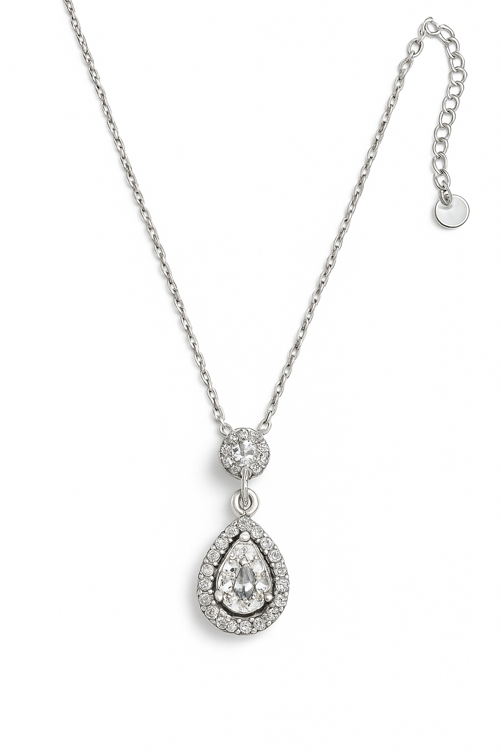 925 Silver Halo Drop CZ Pendant