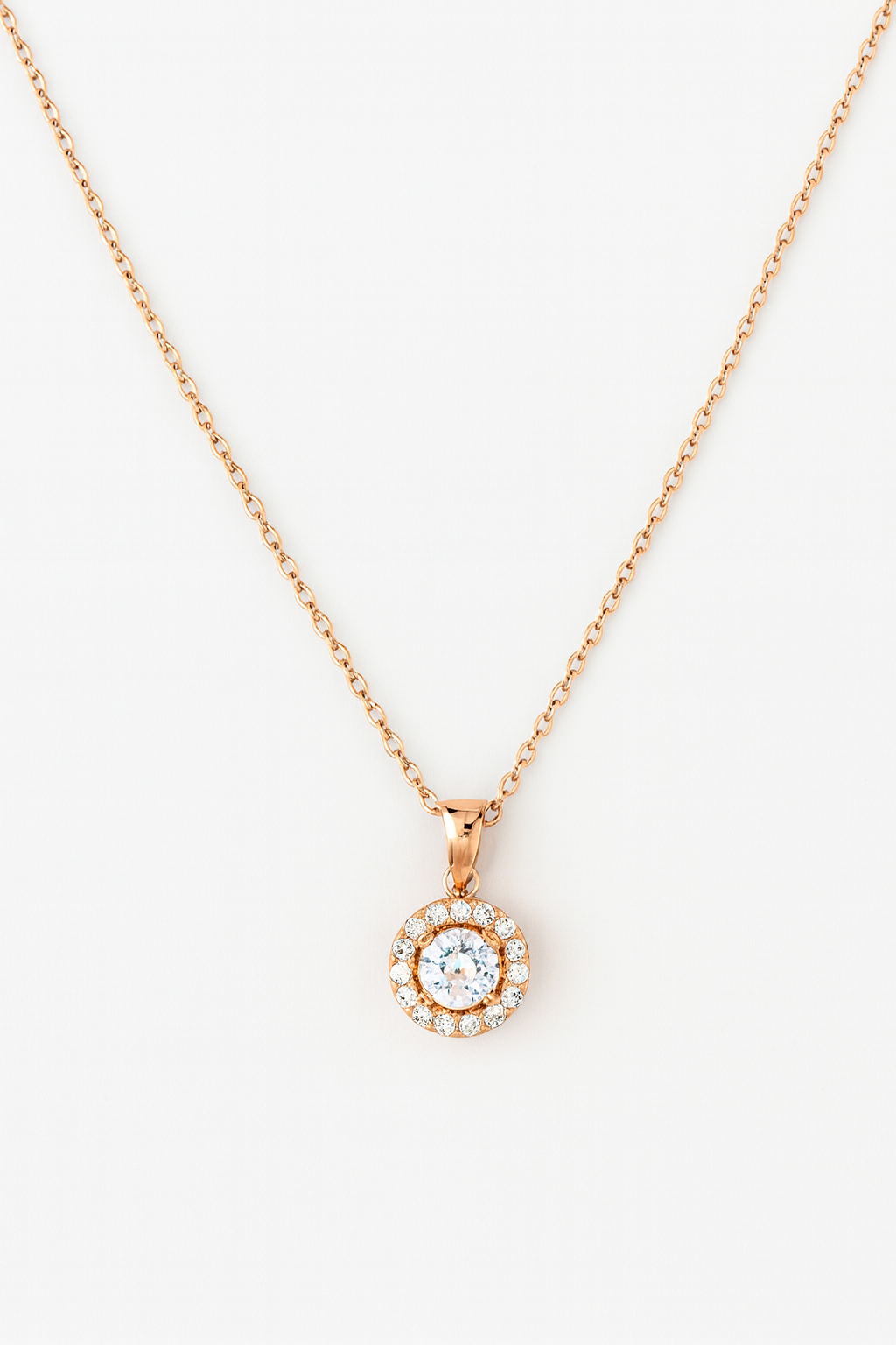 925 Rose Gold Minimal Halo CZ Pendant