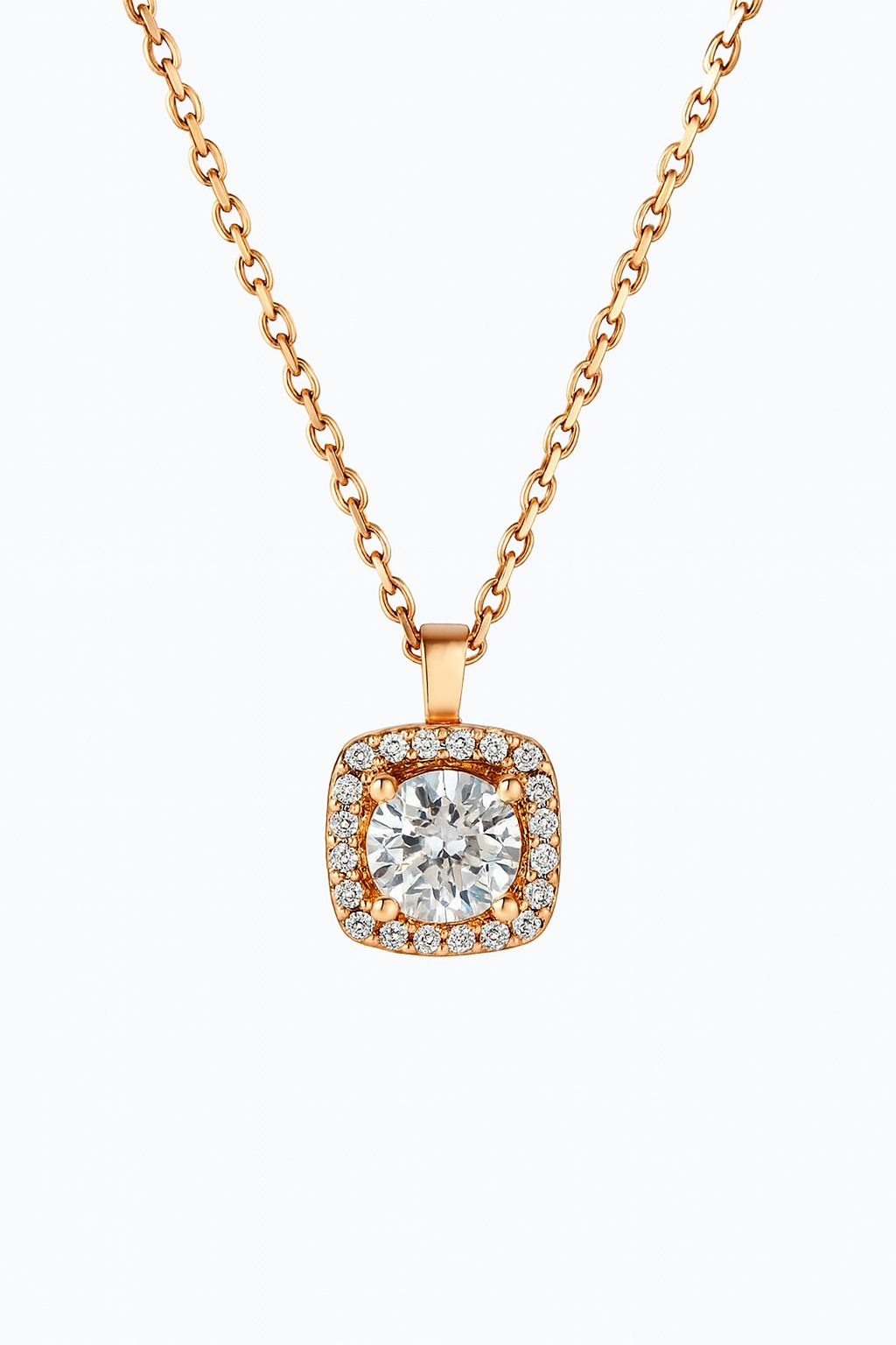 925 Rose Gold Square Halo CZ Pendant