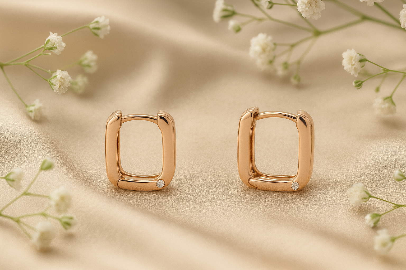 92.5 Rose Gold Sleek Square Hoops