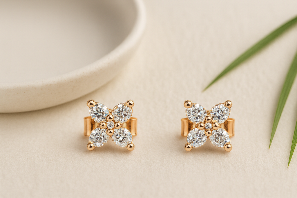 Rose Gold CZ Flower Studs