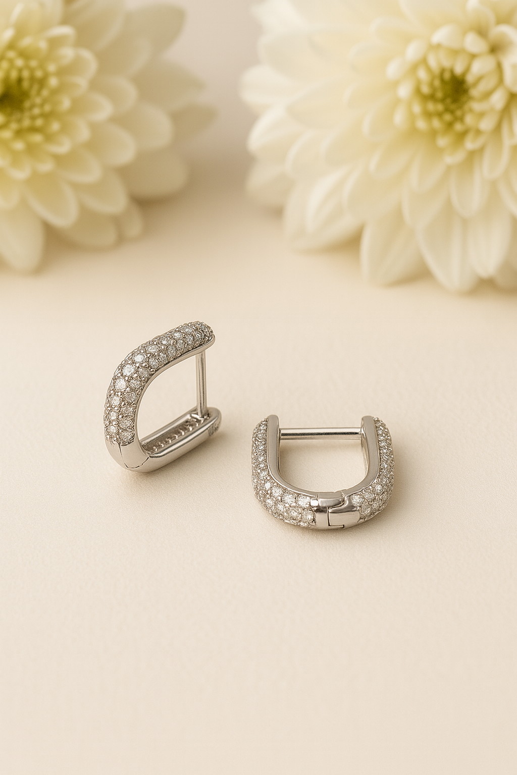 92.5 Silver CZ Rectangle Hoops