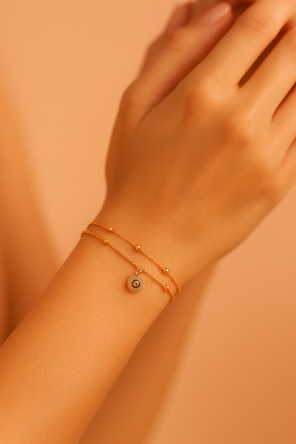 Rose Gold Evil Eye Layered Bracelet