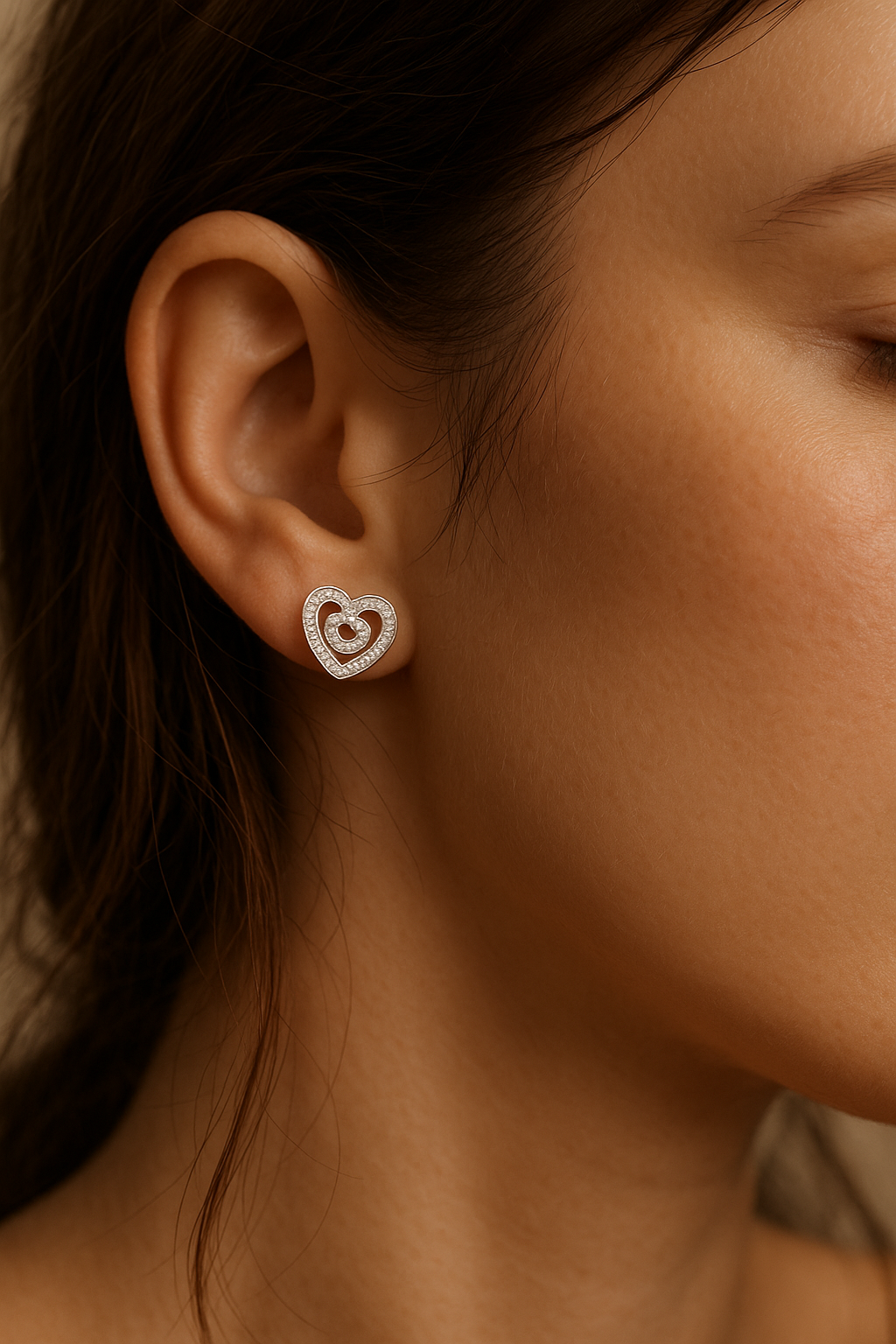 Silver Heart CZ Studs