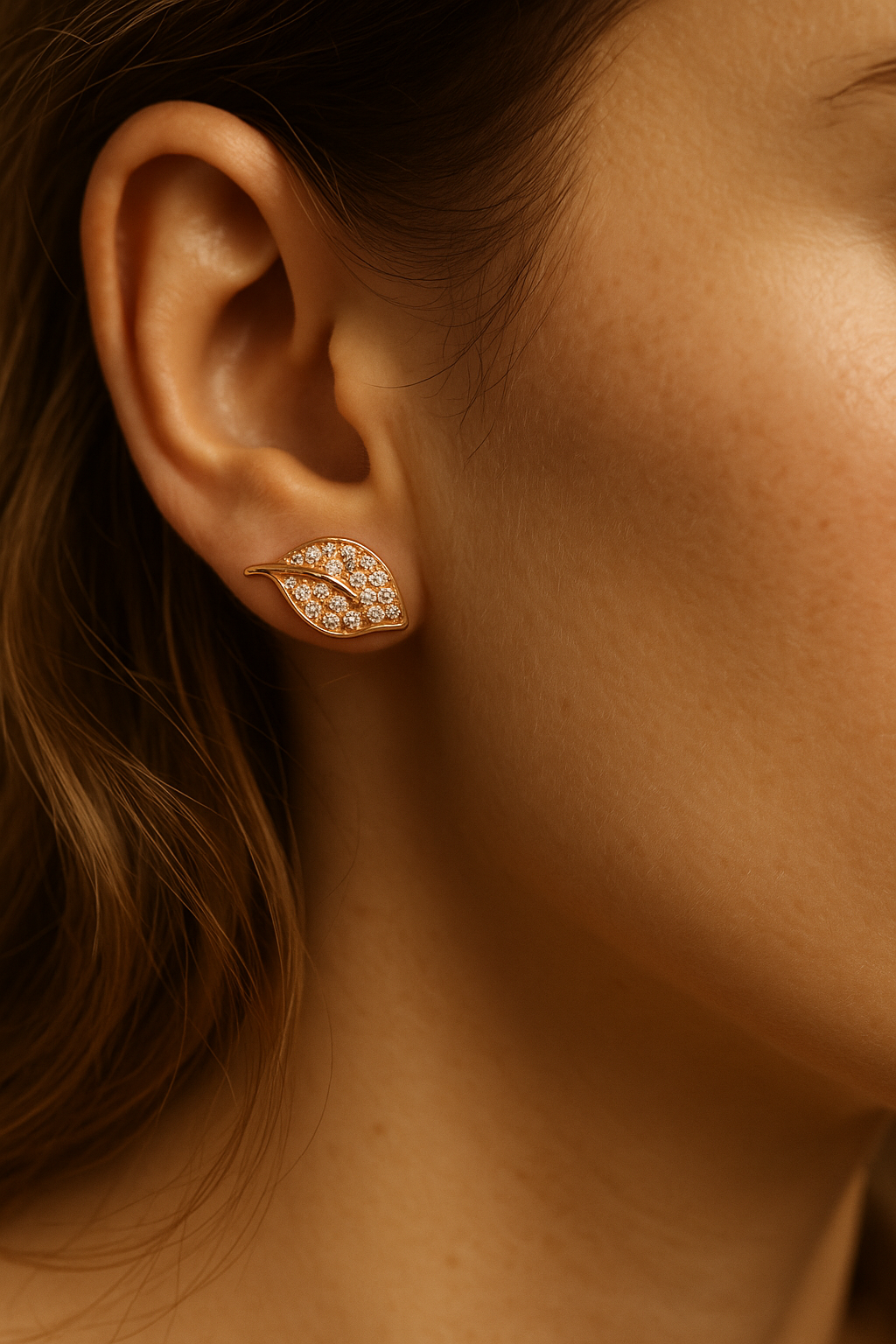 Rose Gold Leaf CZ Studs