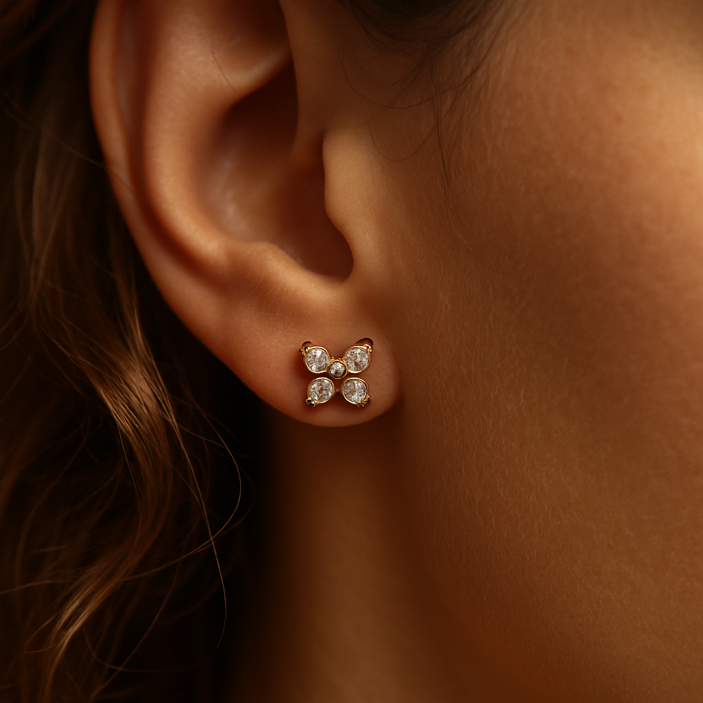 Rose Gold CZ Flower Studs