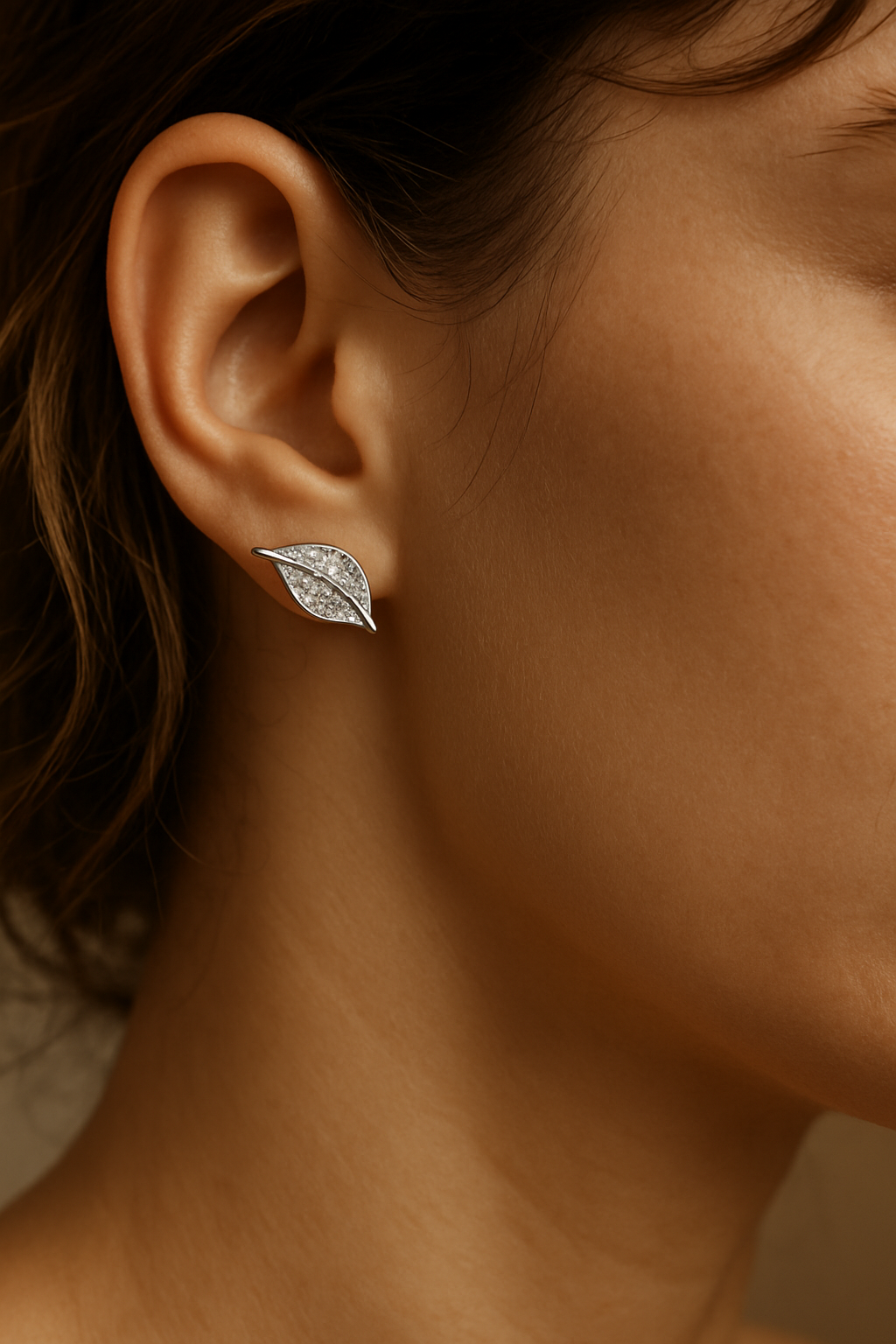 Silver Leaf CZ Studs