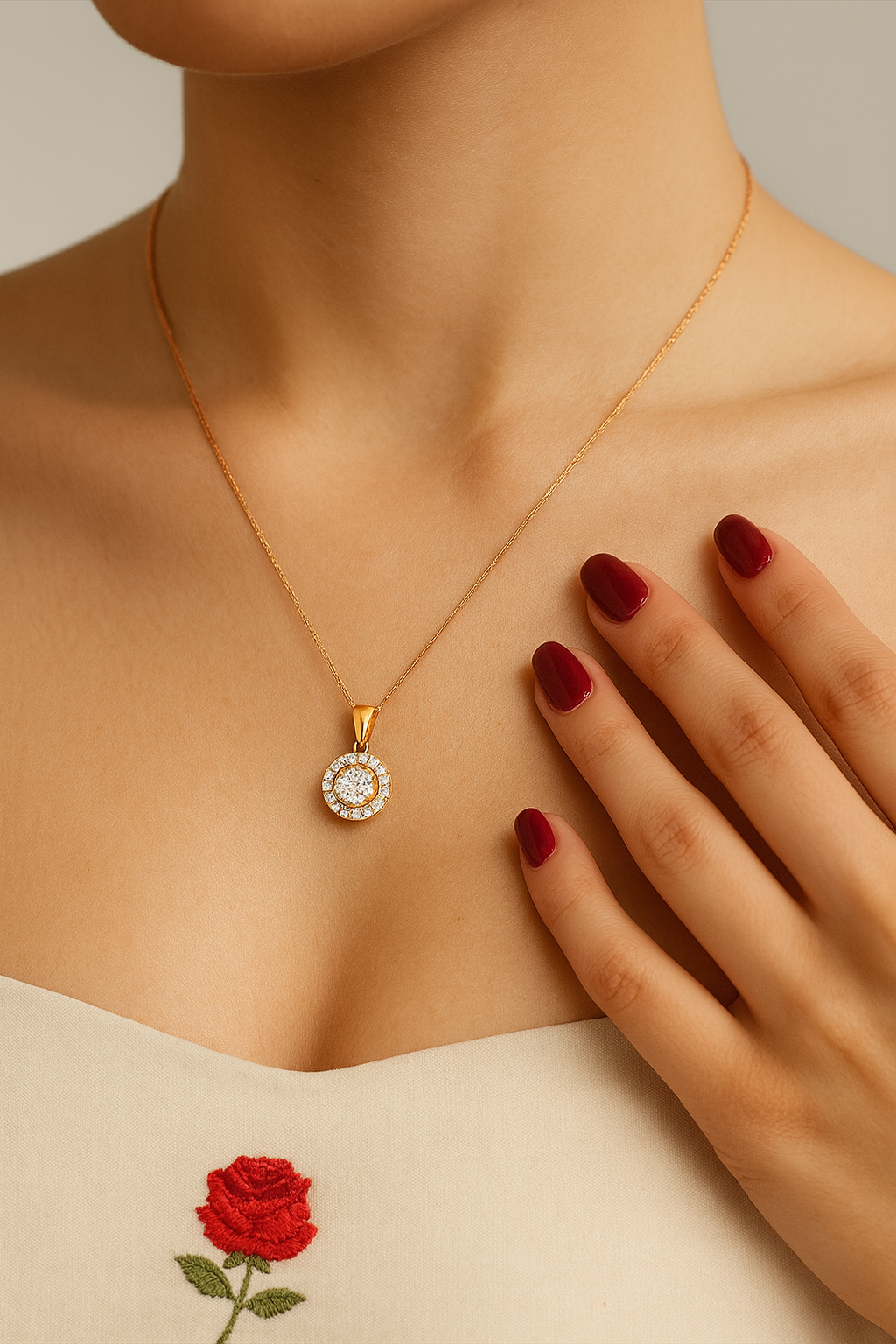 925 Rose Gold Minimal Halo CZ Pendant