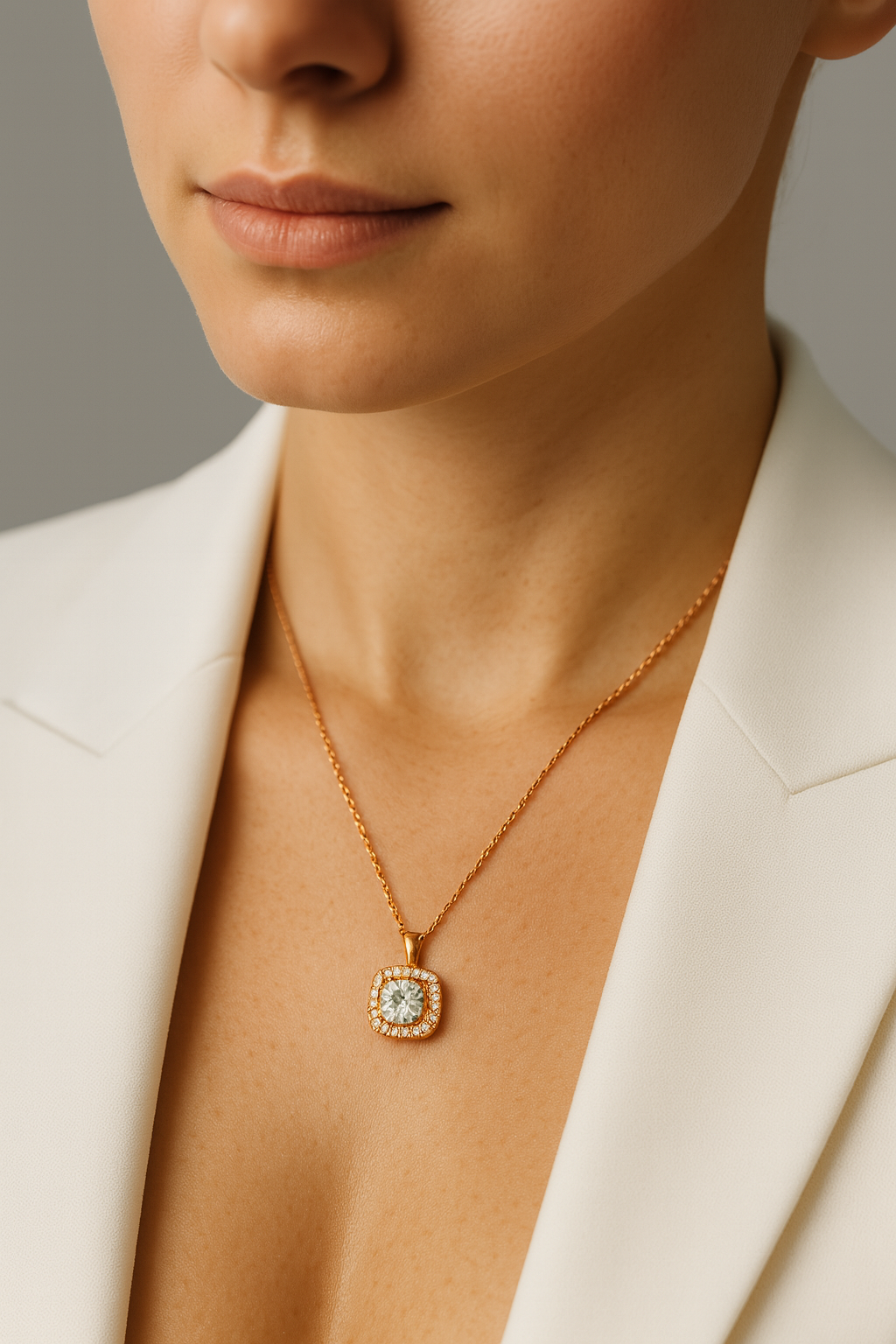 925 Rose Gold Square Halo CZ Pendant