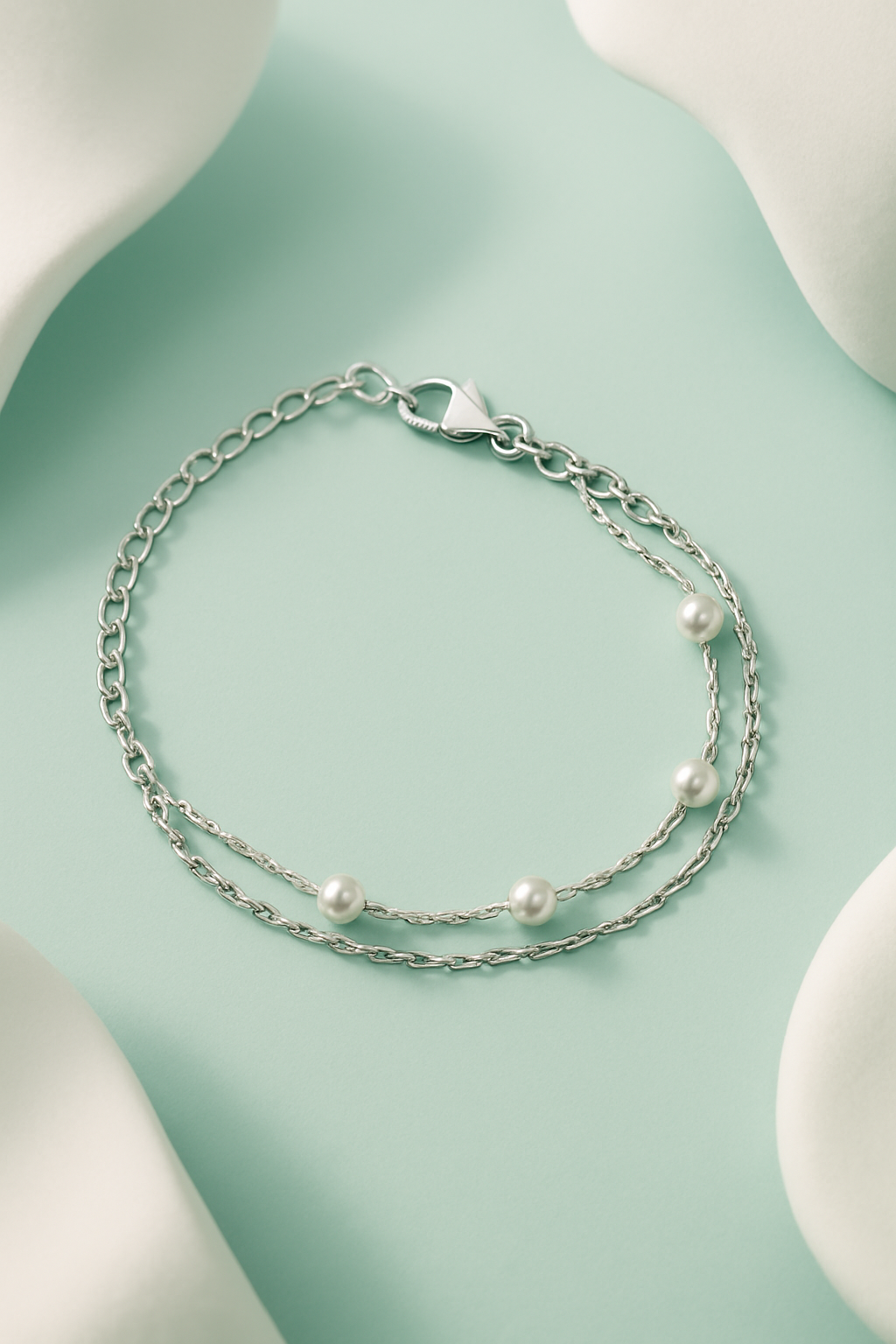 Silver Pearl Charm Bracelet