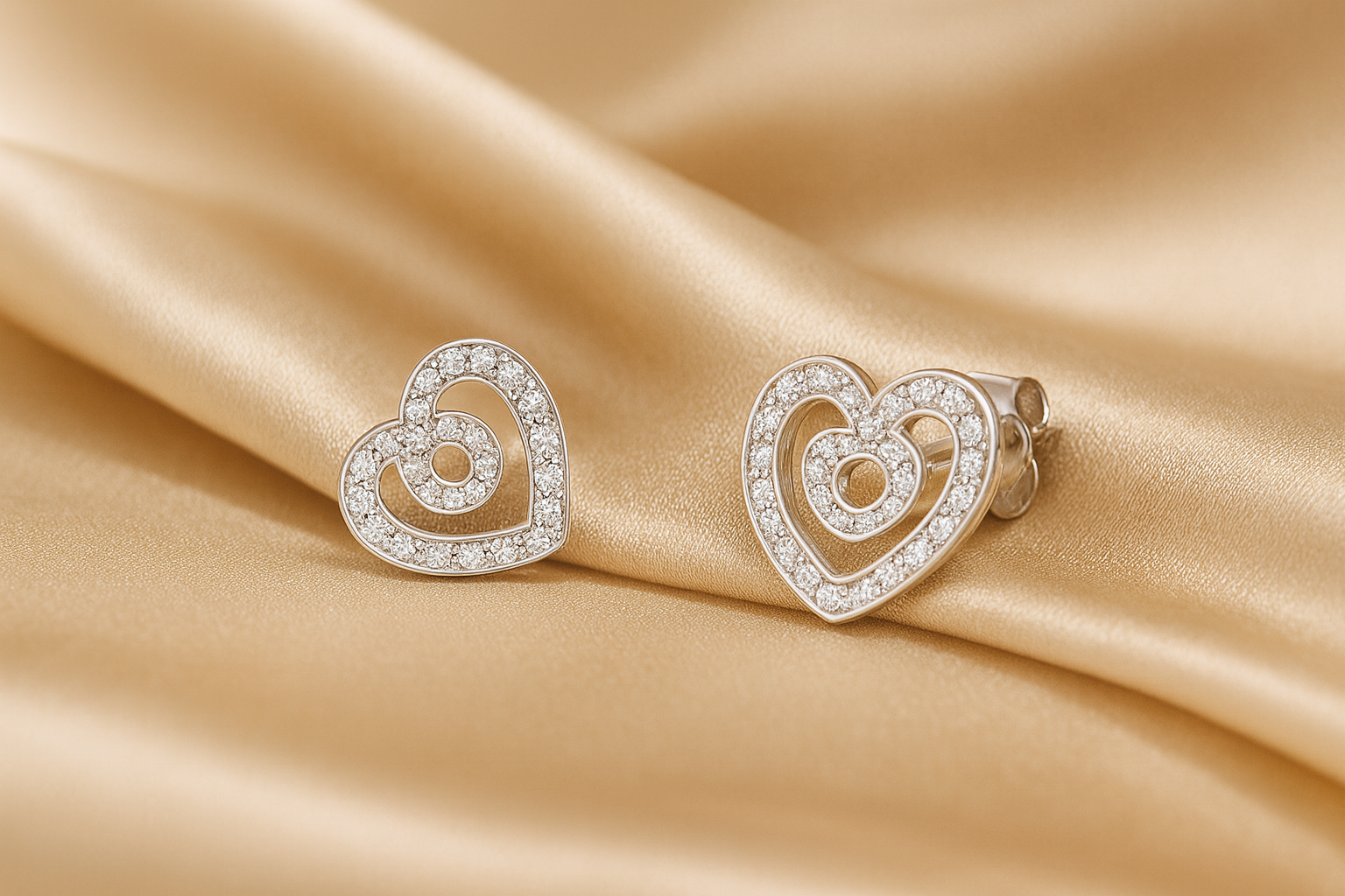 Silver Heart CZ Studs