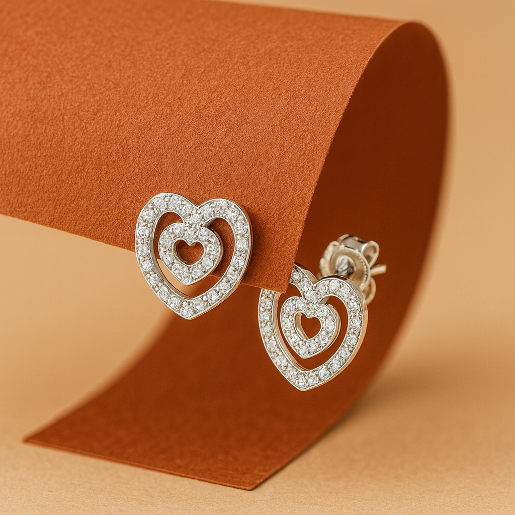 Silver Heart CZ Studs