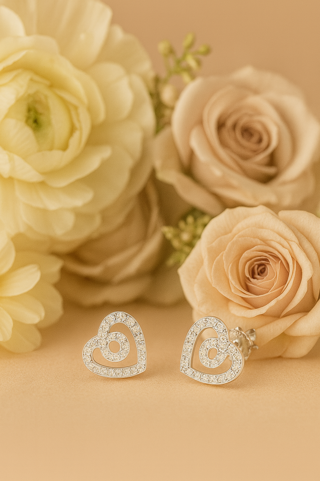 Silver Heart CZ Studs