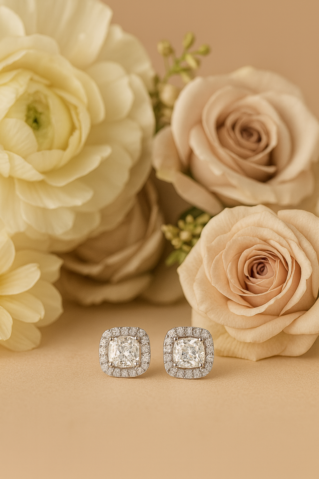 Silver Square Halo CZ Studs