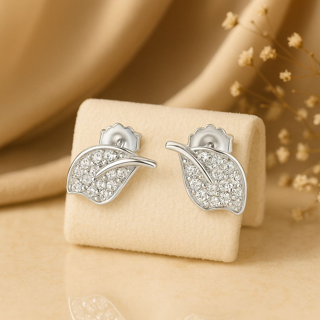 Silver Leaf CZ Studs