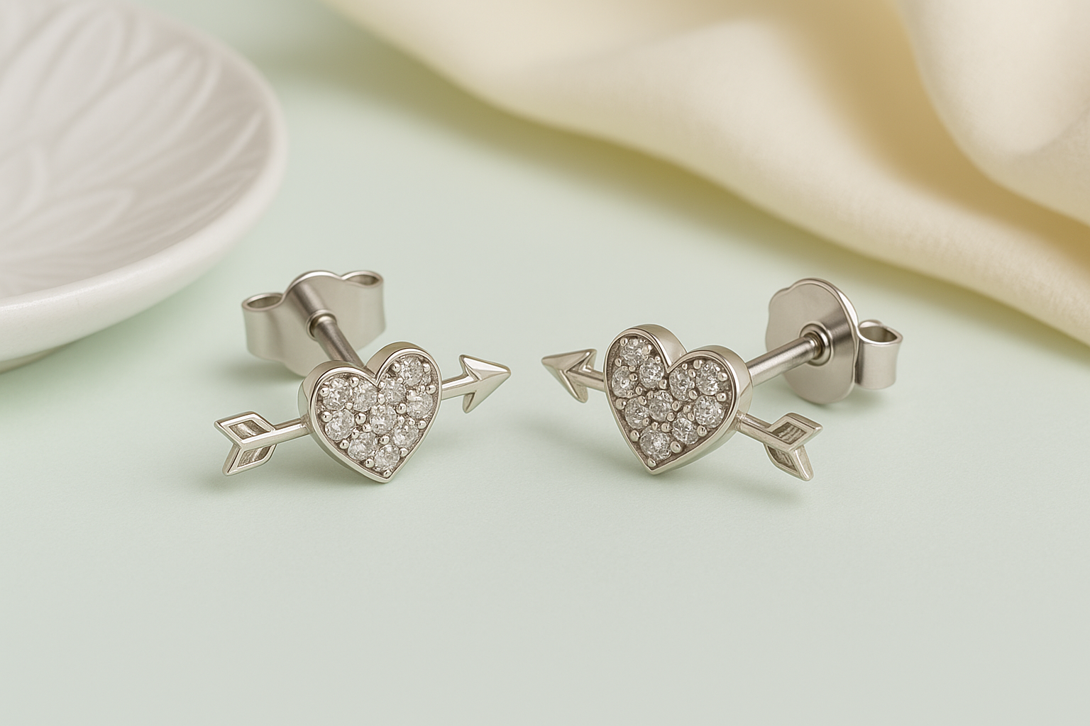 Silver Arrow & Heart Studs