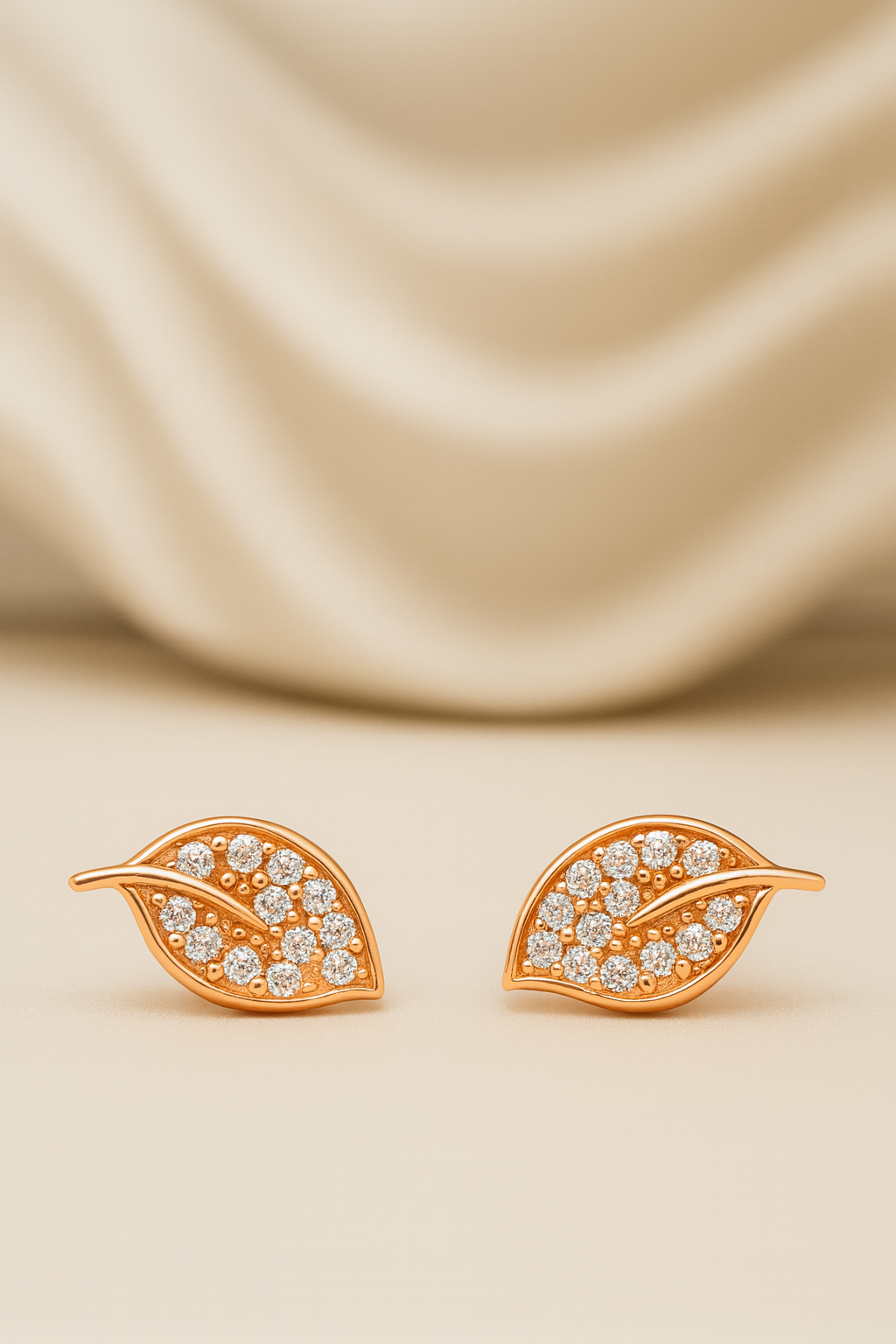 Rose Gold Leaf CZ Studs