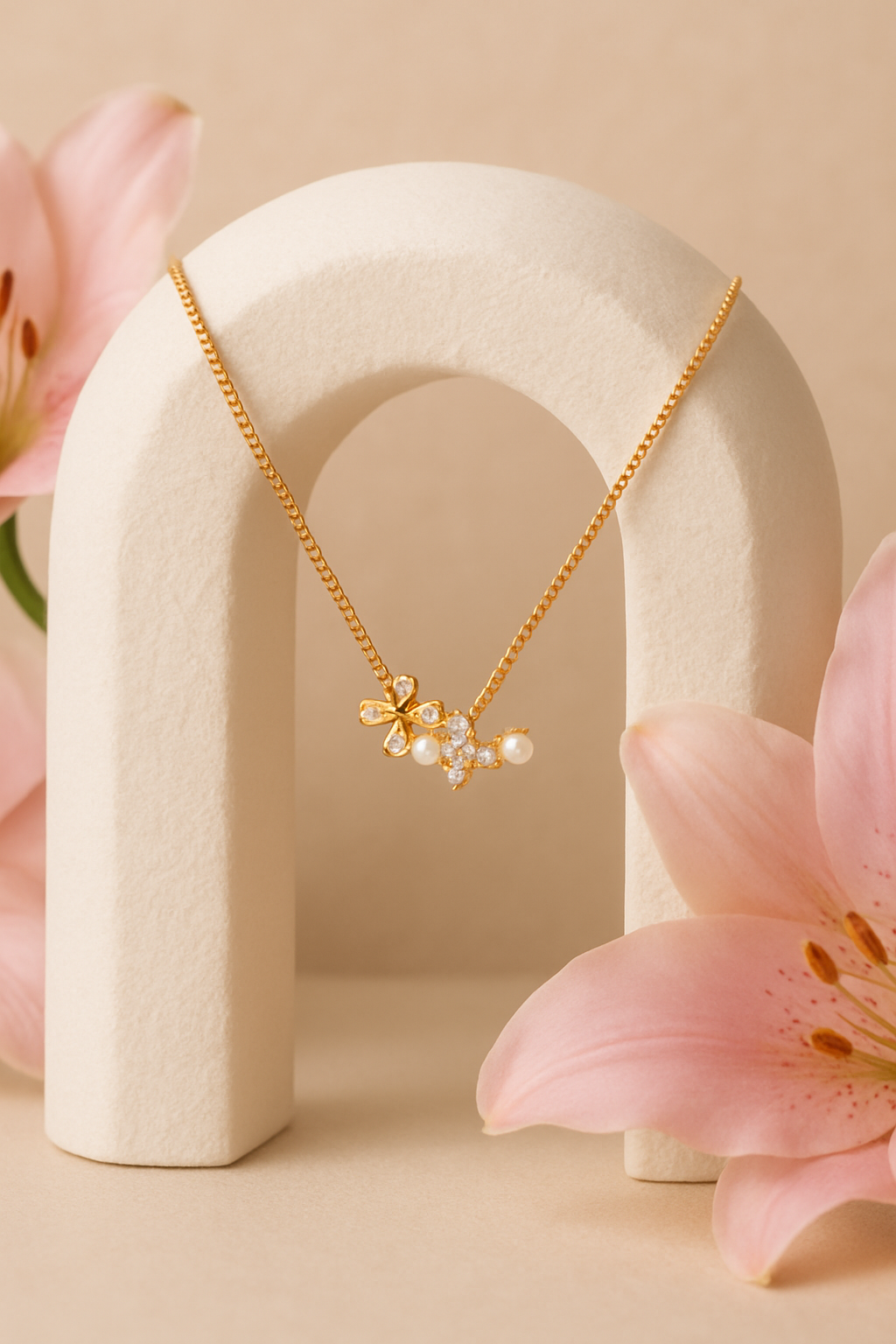 925 Rose Gold Bow & Flower Motif Pendant