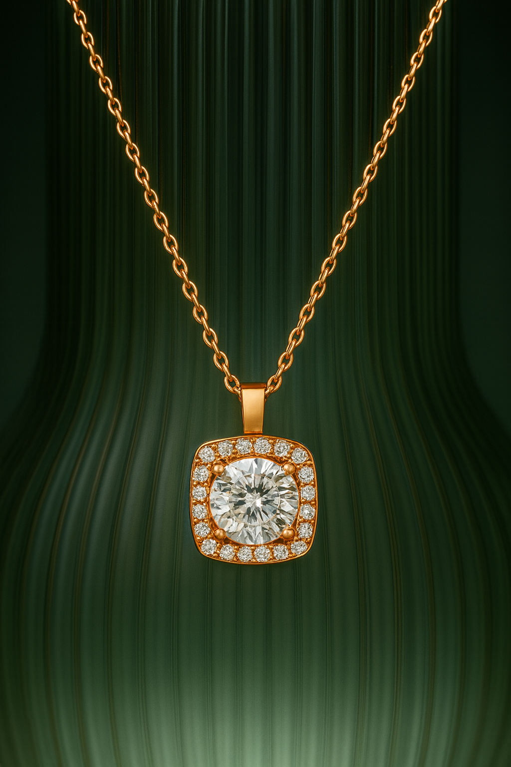 925 Rose Gold Square Halo CZ Pendant