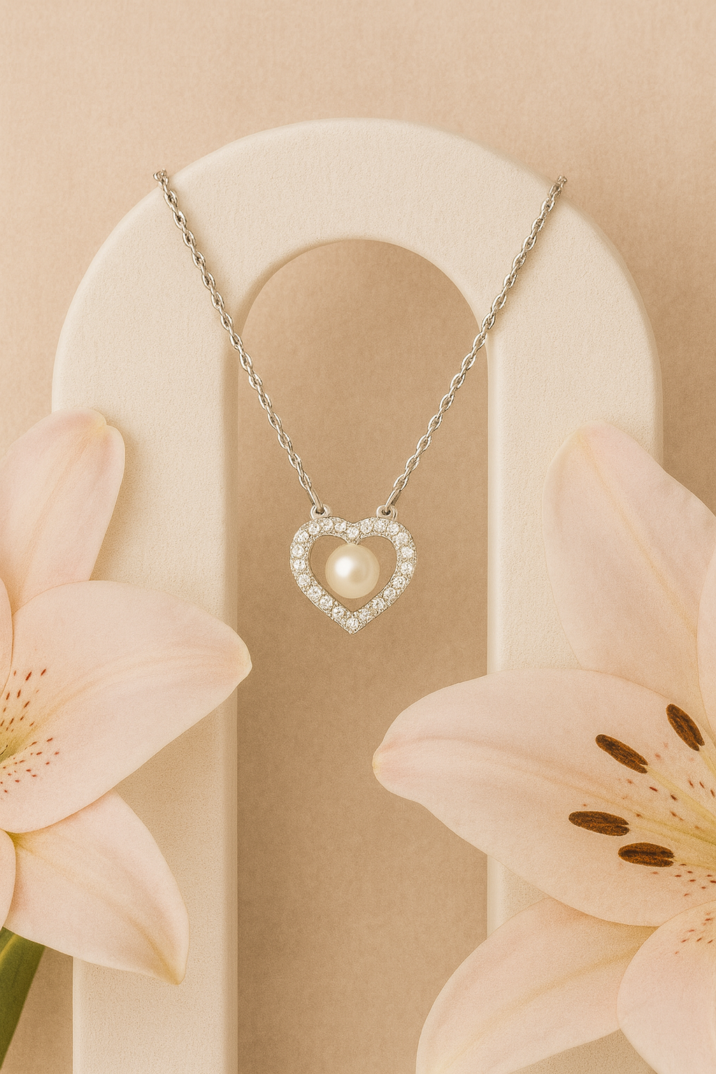 925 Silver Heart Pearl & CZ Locket