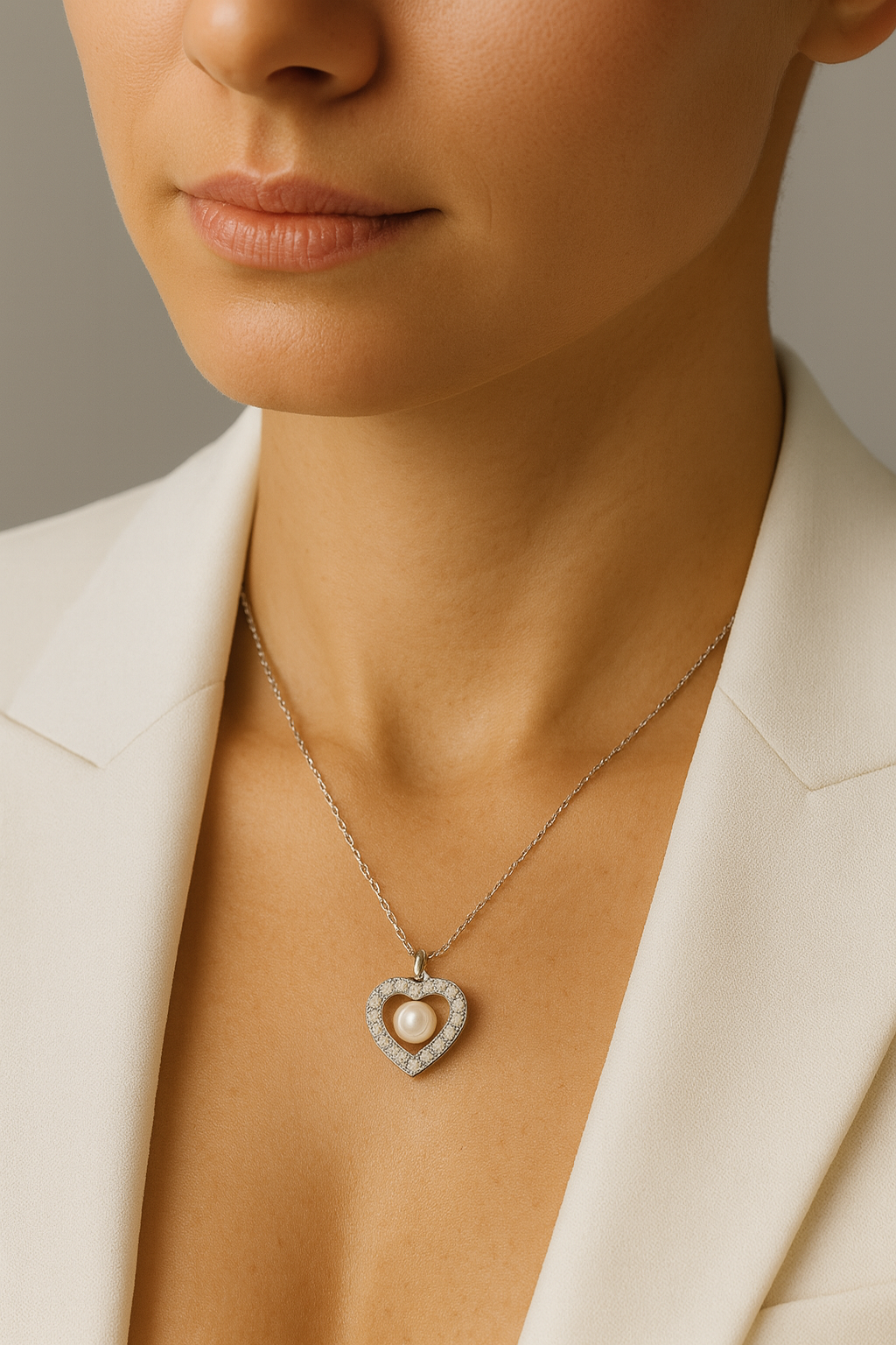 925 Silver Heart Pearl & CZ Locket