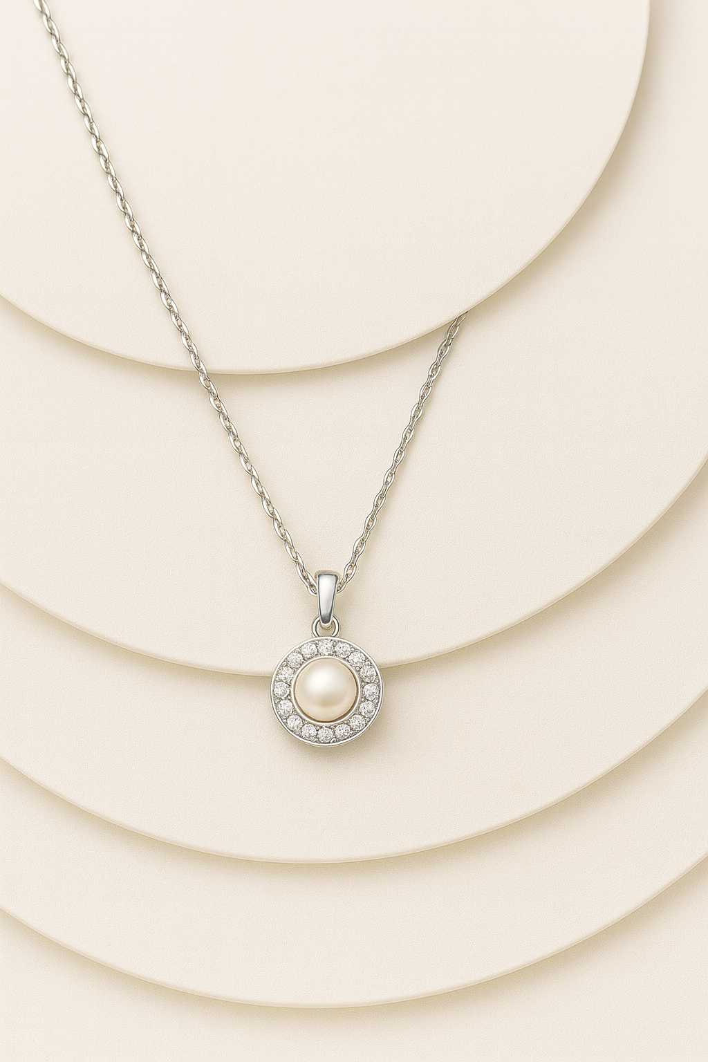 925 Silver Pearl Halo CZ Pendant