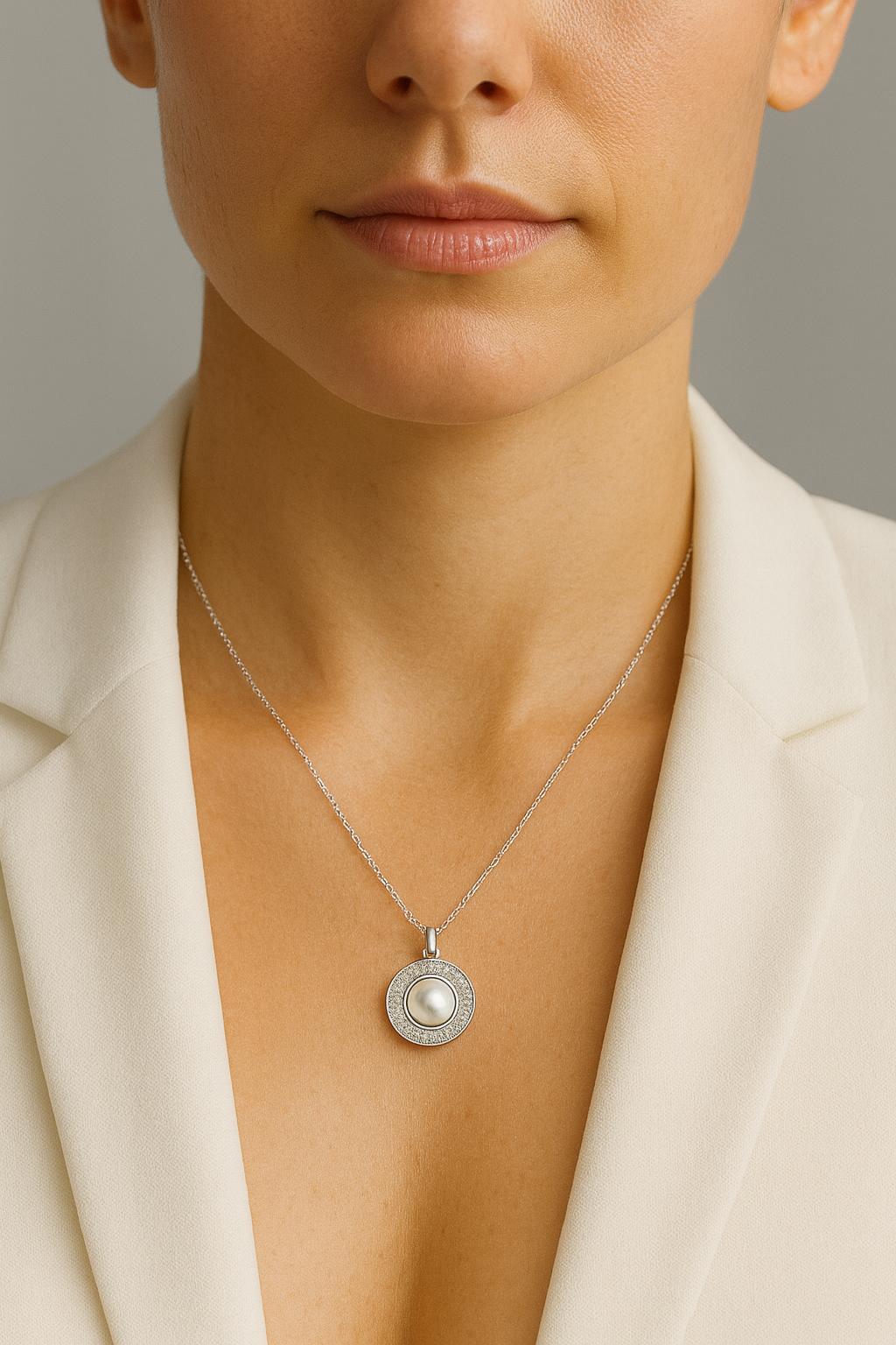 925 Silver Pearl Halo CZ Pendant