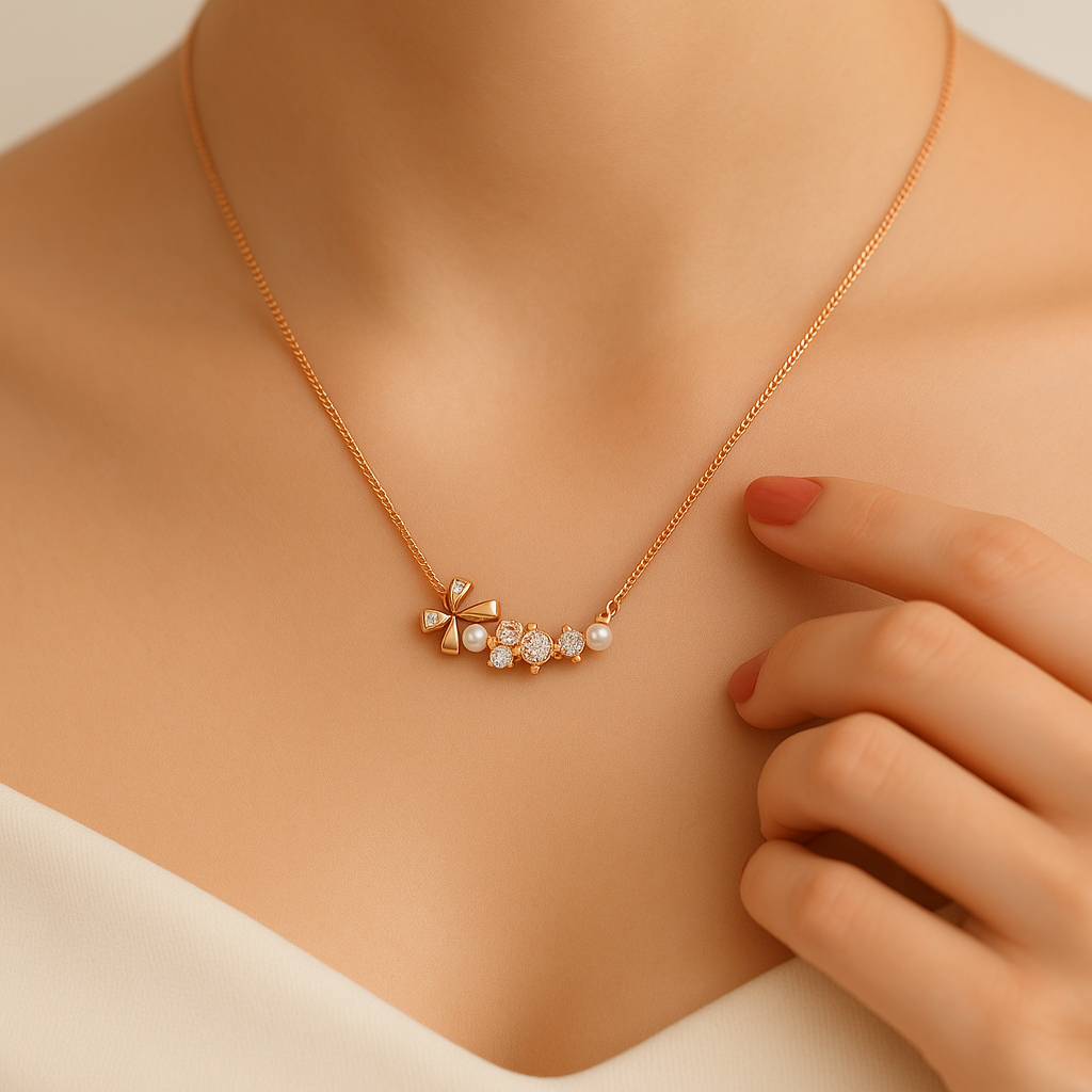 925 Rose Gold Bow & Flower Motif Pendant